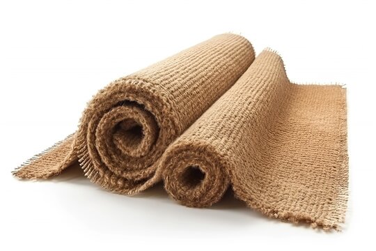 Rolled brown carpet isolated on a white background