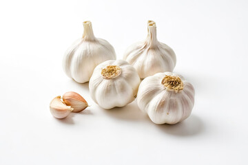 Wall Mural - Whole Garlic Cloves On White Background