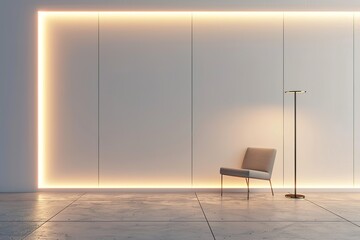 Wall Mural - A chair is sitting in front of a wall with a white background