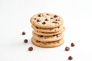 Canvas Print - Stack of Chocolate Chip Cookies on White Background