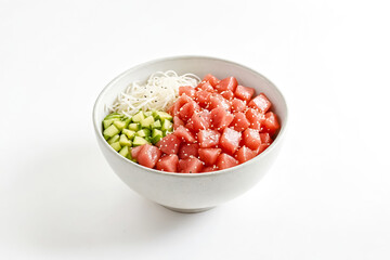 Canvas Print - Hawaiian Poke Bowl with Tuna, Cucumber, and Rice Noodles