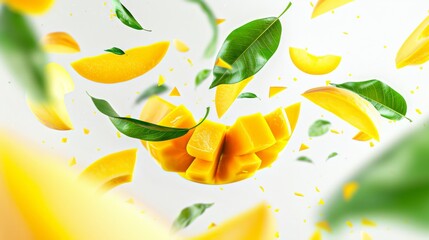 Wall Mural - Sliced ​​mango, isolated mango