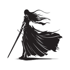 Female Warrior Silhouette vector. Beautiful woman medieval warrior vector image