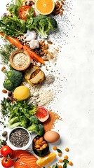 Wall Mural - Assorted Healthy Foods on White Background
