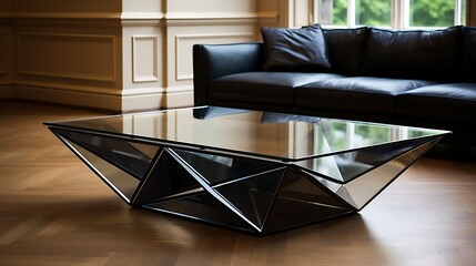 Wall Mural - A contemporary glass coffee table featuring geometric metal legs, creating a focal point in a modern living room