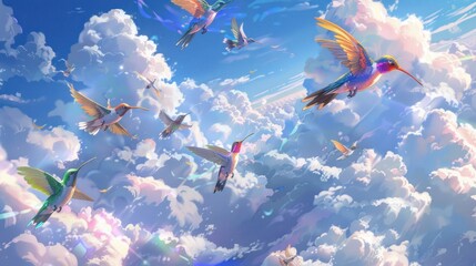 Hummingbirds Soaring Through a Sky of Clouds
