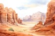 © Your Background - Watercolor scenic landscape of desert with iconic red sandstone formations landscape background