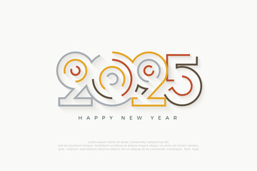 Wall Mural - Colorful line art design to celebrate happy new year 2025. Premium design vector background for banners, posters and social media.