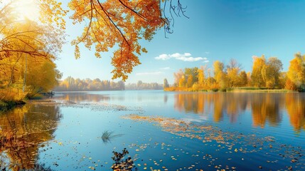Wall Mural - beautiful autumn landscape with lake and trees