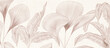 © VectorART - Botanical art background with hand drawn tropical plant leaves in line style. Vector banner for decor, print, wallpaper, poster, packaging, textile, interior design.