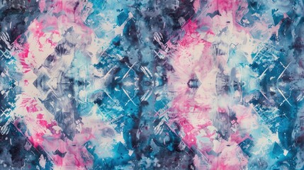 Wall Mural - Colorful Tie Dye Artwork with Blue and Light Accents Gray Shadows Watercolor Scarf Design Textured Grunge Aztec Inspired Style