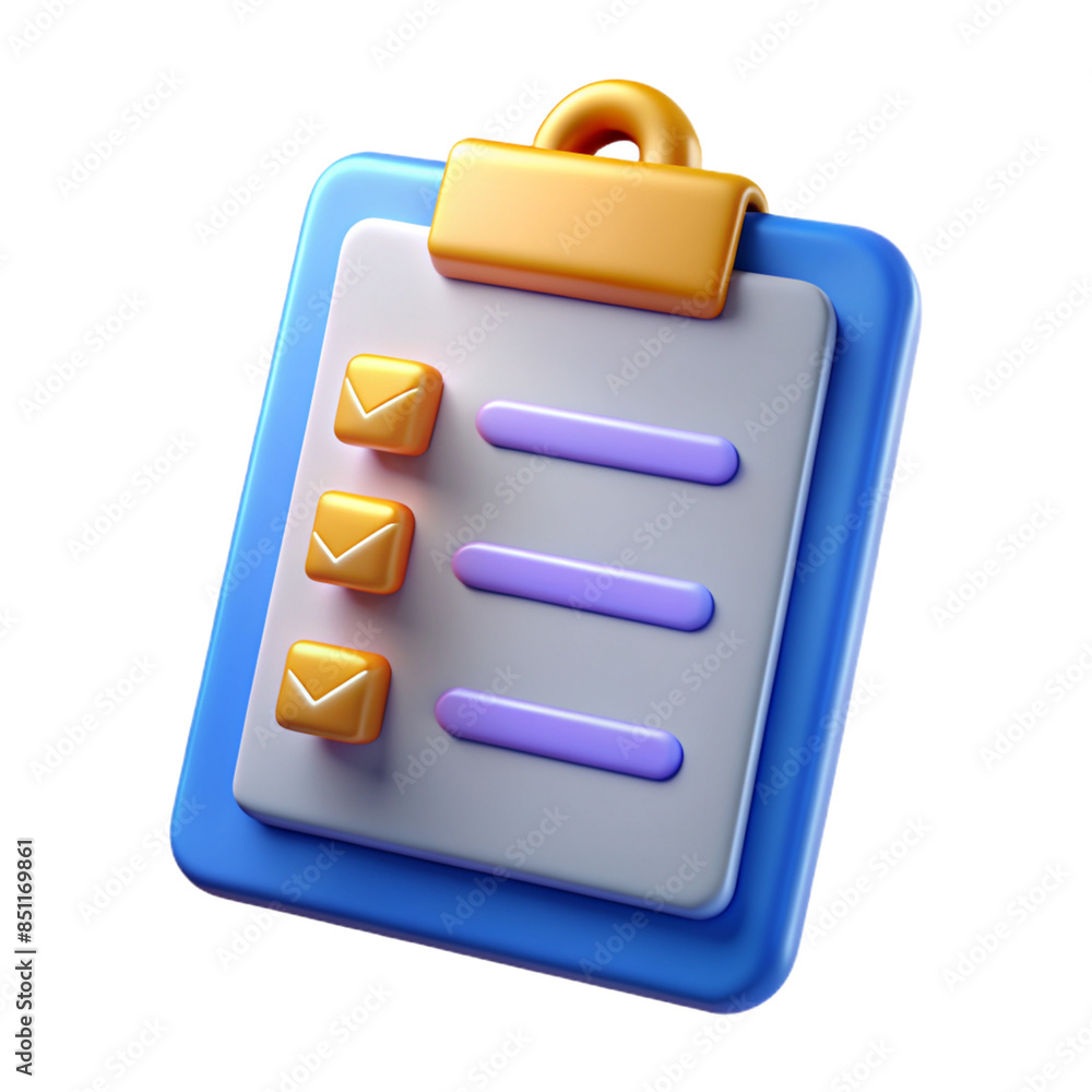 Checklist 3D Icon: A vibrant and modern 3D rendering of a checklist ...