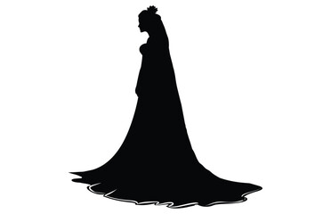 Wall Mural - Bride Silhouette with veil and bridal bouquet, A woman bride in a bridal wedding dress, Beautiful woman bride silhouette vector illustration.