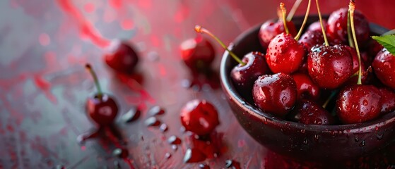 cherries isolated in a bowl, highlighting their vibrant red hue and tempting juiciness, appealing for healthy eating and culinary use