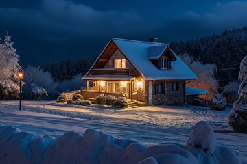 Poster - a house in the winter night