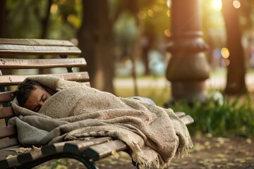 Sticker - a homeless man sleeping on a park bench