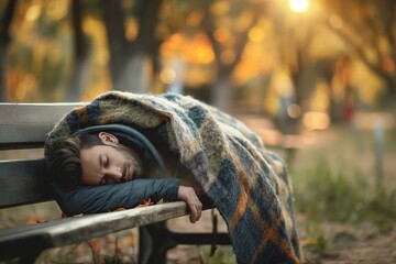 Canvas Print - a man sleeping on a bench in the park