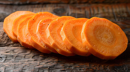 Wall Mural - Freshly Sliced Persimmon on Rustic Wooden Table - Close-Up of Vibrant Orange Fruit Slices
