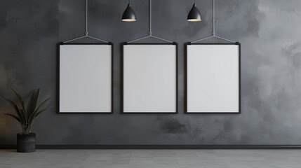 Wall Mural - Three blank white posters hanging on a wall