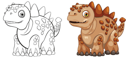 Poster - Adorable dinosaur in color and outline versions