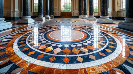 Wall Mural - A detailed view of an ornate marble floor with intricate mosaic patterns, combining various colored stones to create a sense of historical luxury and timeless elegance. Abstract Backgrounds