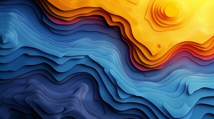 Wall Mural - A modern abstract background with a vibrant gradient of colors transitioning from deep blue to bright yellow, overlaid with a pattern of intersecting lines and circles that create a sense of depth.