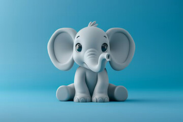 Wall Mural - cartoon character of a cute elephant sitting on a blue background