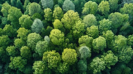 Canvas Print - Abstract aerial view of a forested area in spring, where the varying shades of green and the patterns of the tree canopy create a visually captivating natural landscape. Abstract Backgrounds
