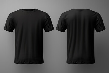 Plain black t-shirt front and back in isolated background.  Mens t-shirt mockup template. AI generated. 
