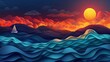 © DARIKA - An abstract background with hand-drawn waves and a boat, capturing the essence of adventure and the journey Abstract Backgrounds Illustration, Minimalism,