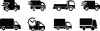 © M - Set of Fast moving shipping delivery truck fill icons for transportation app and websites isolated on transparent background. Service truck, road transport symbols. Track and trace processing status.