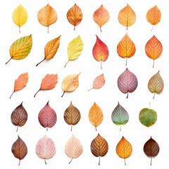 Wall Mural - Set of autumn leaves on a white background of colors including yellow, orange, and brown leaves