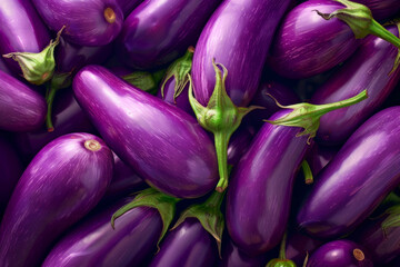 Wall Mural - top view of purple eggplants background