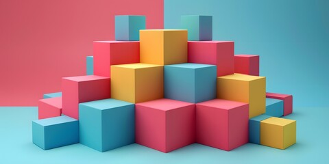 Sticker - Colorful 3D cubes on blue and pink background