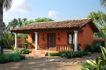Wall Mural - Small mexican style house with a big terrace