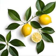 Poster - Lemon with leaf isolated on white background