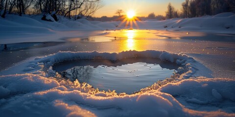 Poster - Golden Sunset over a Frozen Lake