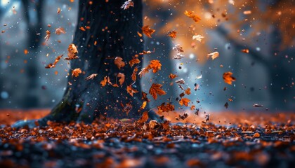 Wall Mural - falling tree leaves in the park.