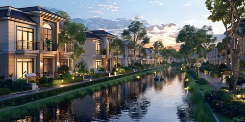 Wall Mural - Canal Homes at Sunset