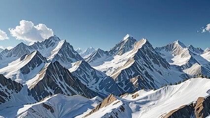 Poster - Snowy Mountain Peaks Under a Blue Sky.