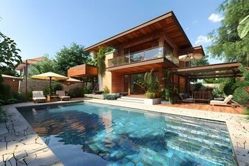 Wall Mural - Modern house with swimming pool