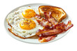 © Oratai - breakfast of two fried eggs and bacon, Isolated on a white background
