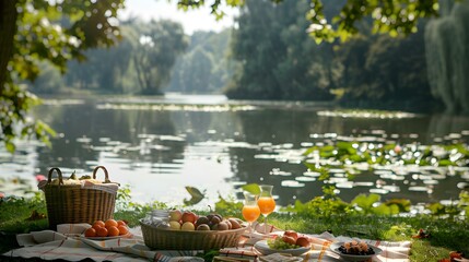 Wall Mural - Picnic on the lake image