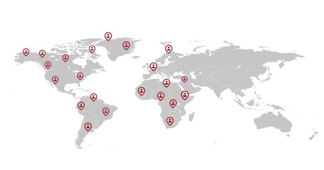 Fototapete - World, profile and map with icons for global communication, graphic or networking on a white background. Geographic iot with symbol, location or destination of population, community or regions