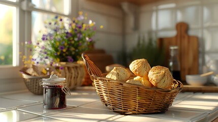 Wall Mural - The scones are fresh in a basket picture