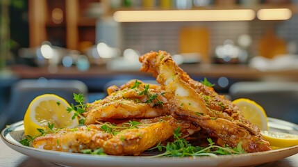 Wall Mural - Fried fish on a plate decorated picture