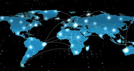 Fototapete - Global, network and hologram with map, technology and internet with connection, software and digital system. Empty, holographic and metaverse with cyber security, tech or modern geography with planet