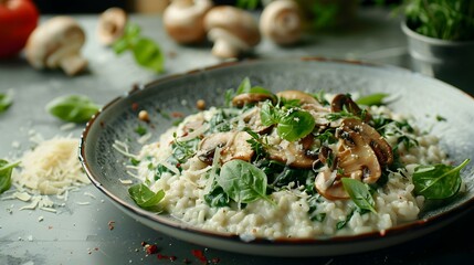 Wall Mural - Risotto with mushrooms and spinach img