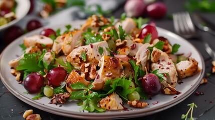 Wall Mural - Salad with chicken and grapes img