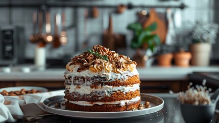 Wall Mural - Carrot cake on a plate decorated img